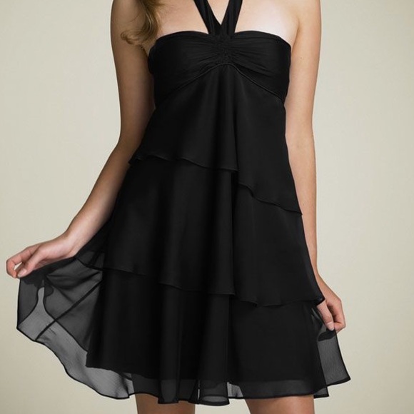 DUSK COLLECTION by Sheila Yen Black Halter Sheer Ruffled Cocktail Dress - Picture 1 of 8